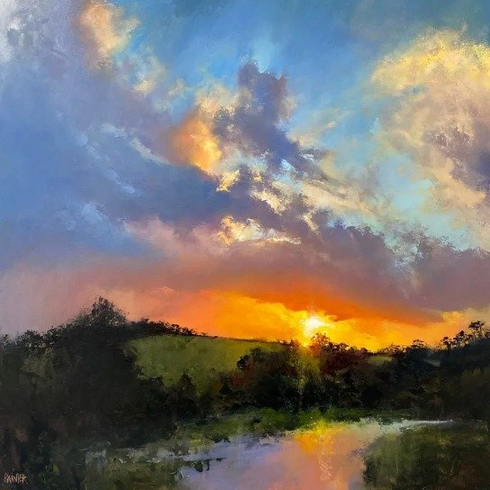 A new piece close to my heart for unexpectedly bridging my two homes ✨ 

Inspired initially by a breathtaking sky over @national_trust_trelissick, but as the painting began to take shape a quiet river began to emerge from my imagination. I love the e